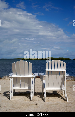 Deux chaises longues sur la plage privée islamorada florida keys usa Banque D'Images