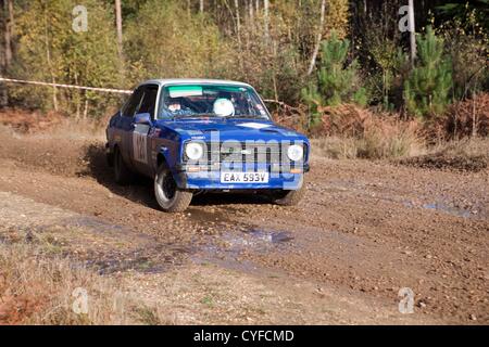 Voitures concurrentes dans la tempête rallye qui est une forêt d'après rallye de plusieurs théâtres basé à Aldershot et prend place dans le Hampshire. Banque D'Images