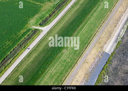 Les Pays-Bas, Nieuw Namen, Digue de polder Hertogin Hedwigepolder appelé près de la rivière Westerschelde. Vue aérienne. Banque D'Images