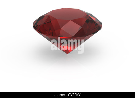 Gemme diamant rubis rouge isolé sur blanc avec ombre Banque D'Images