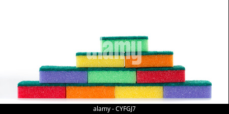 Mur d'éponges de nettoyage de couleur avec dépolissage Banque D'Images