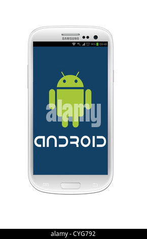 Android Robot vert logo sur un Samsung Galaxy S III Mobile phone Banque D'Images