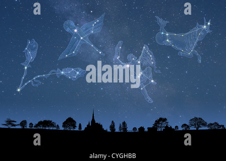 Constellations dans le ciel nocturne Banque D'Images
