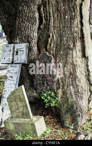 Avec une pierre tombale dans le cimetière 3 Beeds Holt Banque D'Images