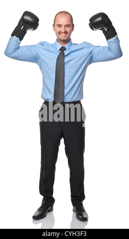 Businessman avec des gants de boxe sur fond blanc Banque D'Images