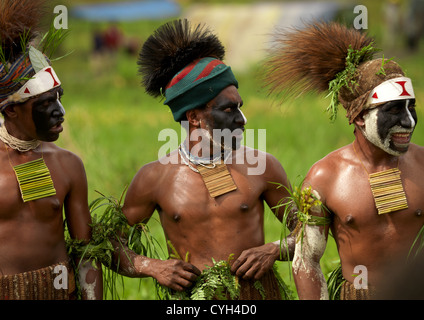 Highlander guerriers en Mount Hagen durant la cérémonie de Sing Sing, Western Highlands, Papouasie Nouvelle Guinée Banque D'Images