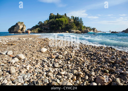 Vue d'Isola Bella, Taormina, Sicile, Italie Banque D'Images