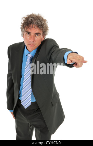 Angry businessman est soulignant isolated over white background Banque D'Images