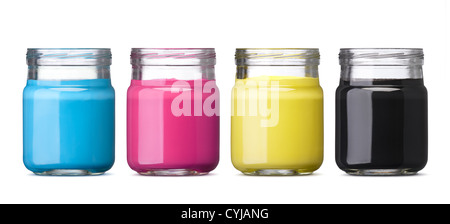 Bouteilles d'encre de couleurs CMJN isolated on white Banque D'Images