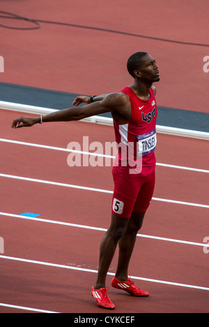 Michael Tinsley (USA) qui se font concurrence sur le 400 m haies en demi-finale des Jeux Olympiques d'été, Londres 2012 Banque D'Images