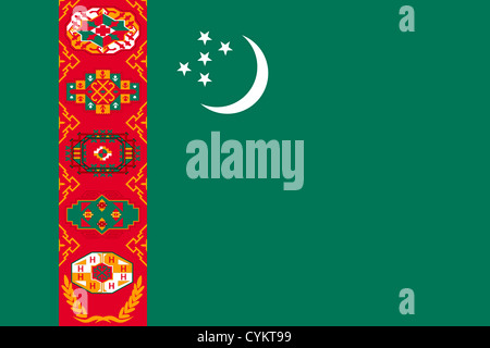 Drapeau national de la République du Turkménistan. Banque D'Images