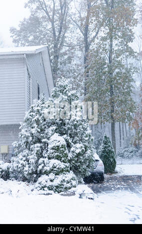 West Nyack, New York, USA, 7 novembre 2012 : essaie encore de se remettre de l'ouragan l'Ouragan Sandy, une tempête de neige frappe la beleagured côte est des États-Unis. West Nyack New York est fermé avec des températures de gel et de neige devraient atteindre 3 à 5 pouces. © Marianne A. Campolongo/Alamy News Si une propriété est nécessaire, je devrait être en mesure d'obtenir un. Banque D'Images