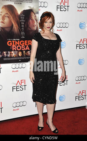 Le 7 novembre 2012 - Los Angeles, Californie, États-Unis - Christina Hendricks qui fréquentent le festival 2012 Projection spéciale de ''Ginger et Rosa'' tenue à l'Grauman's Chinese Theatre à Hollywood en Californie le 7 novembre. 2012. Crédit Image : 2012(© D. Long/Globe Photos/ZUMAPRESS.com) Banque D'Images