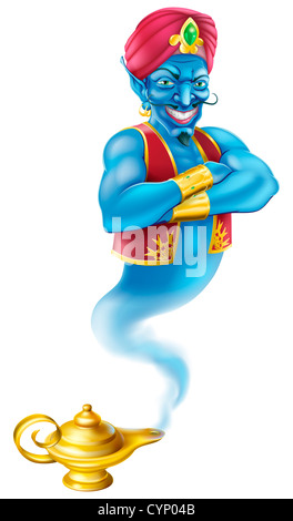 Illustration d'un méchant à genie djinns ou provenant d'une lampe à huile magique en or classique comme celui de l'histoire d'Aladdin Banque D'Images