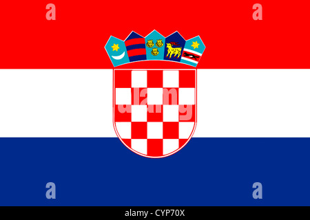 Drapeau national de la République de Croatie avec le blason. Banque D'Images