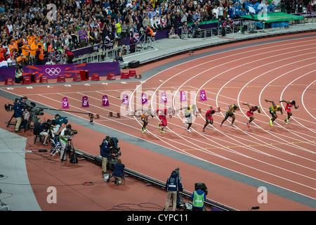 Finale du 100 mètres aux Jeux Olympiques d'été, Londres 2012 Banque D'Images