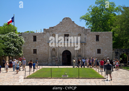 La chapelle de l'Alamo Mission situé au centre-ville de San Antonio, Texas, USA. Banque D'Images