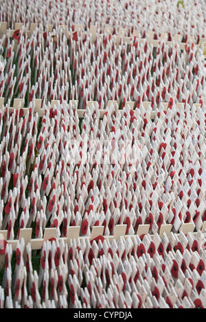 8e novembre 2012. Westminster London, UK. Une mer de croix portant les noms de soldats tués à la guerre est placé dans le Royal British Legion Field du souvenir qui a été officiellement ouverte le jeudi 8 novembre par SAR le Prince Phillip Le duc d'Édimbourg pour honorer le service de la guerre les hommes et femmes qui sont morts. Banque D'Images