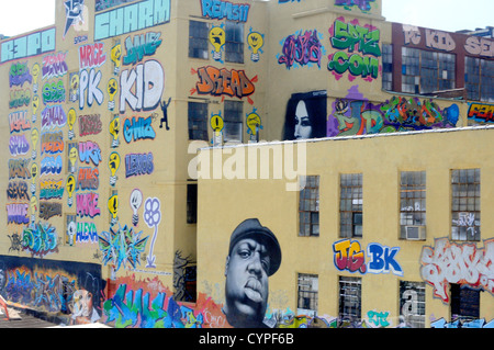 Graffiti sur un îlot dans le Queens, New York. L'Amérique. Banque D'Images