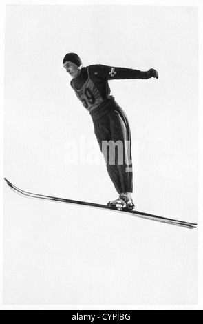 Oddbjorn Hagen, sauteur à ski norvégien, 1936, des Jeux Olympiques d'hiver de Garmisch-Partenkirchen, Allemagne Banque D'Images