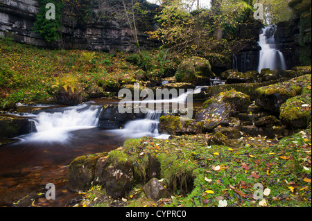 Cascades le long de la maison Scarr B6270 dans Swaledale entre Thwaite et Muker. Banque D'Images