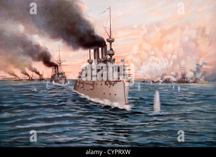 Bataille navale de la baie de Manille, Philippines, entre les États-Unis et l'Espagne, premier grand engagement de la guerre hispano-américaine, 1898 Banque D'Images