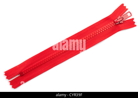 Fermeture éclair rouge. Isolé sur fond blanc Banque D'Images