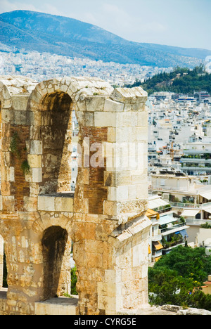 Ruines d'un ancien amphithéâtre, théâtre de Dionysos, l'Acropole, Athènes, Grèce Banque D'Images