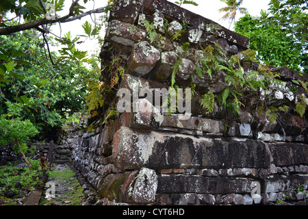 Ruines de la ville de Nan Madol, la 'Venise du Pacifique", district de Madolenihmw, Pohnpei, États fédérés de Micronésie Banque D'Images