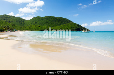 Anse Marcel beach et bateaux sur la partie française de St Martin / Sint Maarten, Antilles Banque D'Images