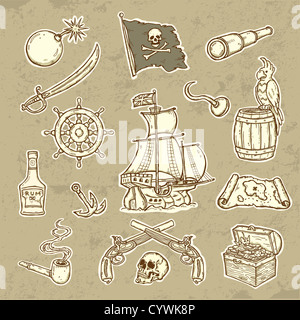 Belle série de clip-art de thème pirates Banque D'Images