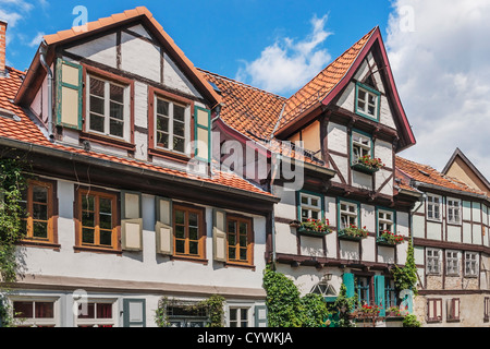 Alley à Quedlinburg Schlossberg, au-dessous du Château et collégiale de Saint Servatius, Quedlinburg, Saxe-Anhalt, Allemagne Banque D'Images