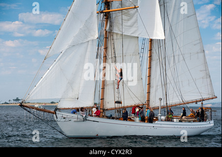 Voiliers en bois classique convergent sur la ville historique de Port Townsend, Washington, pour leur festival annuel de bateau en bois. Banque D'Images