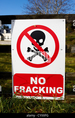 Aucune protestation de fracturation affiches sur un champ d'agriculteurs du comté de Fermanagh, Irlande du Nord uk Banque D'Images