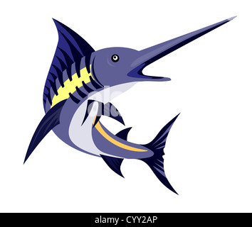 Illustration d'un marlin bleu de sauts de poisson fait en style rétro. Banque D'Images