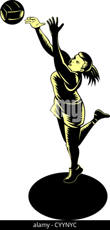 Illustration d'un joueur de netball attraper avec balle en arrière-plan Banque D'Images