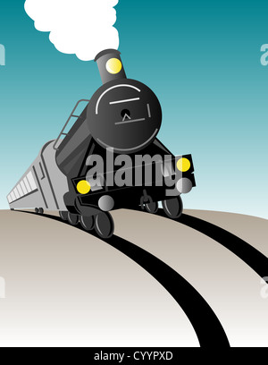 Illustration d'un train à vapeur locomotive de chemin de fer, qui se fait dans le style rétro gravure sur bois Banque D'Images