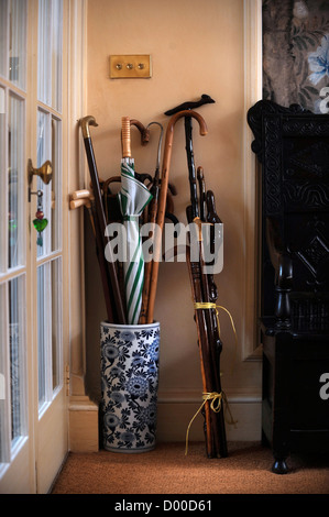 Un vase chinois utilisé comme un bâton de marche et porte-parapluie à une maison de campagne Banque D'Images