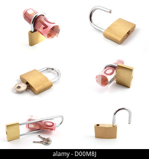 L'argent et d'un cadenas collection isolé sur fond blanc Banque D'Images