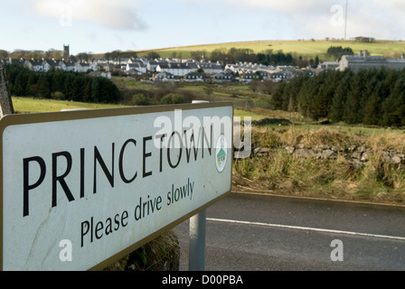 Princetown, Dartmoor, Devon, le panneau du village. Parc national de Dartmoor Angleterre des années 2012 2010 Royaume-Uni. HOMER SYKES Banque D'Images