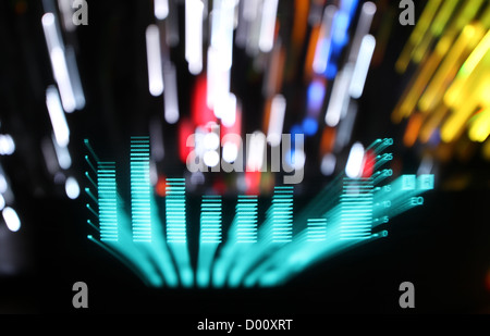 Les égaliseurs graphiques et musique clip analyse audio. tourné à partir de l'écran d'un système hifi stéréo Banque D'Images