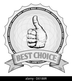 Thumbs up détaillées best choice award winner badge avec motifs guillochés. Fichier vectoriel en libre pratique sont organisées en couches. Banque D'Images