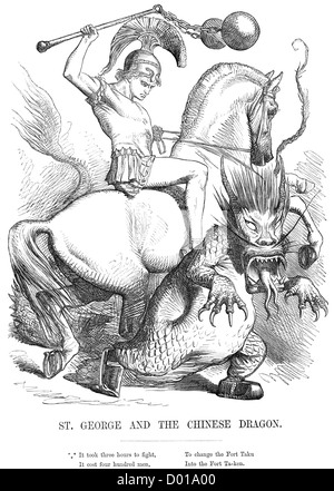 St George et le Dragon chinois. Caricature politique à propos de la Seconde Guerre de l'Opium Banque D'Images