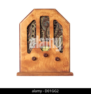 Belle ancienne en bois radio sur un over white background Banque D'Images