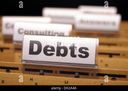 Dept mot sur le dossier d'affaires montrant finances ou concept financier Banque D'Images