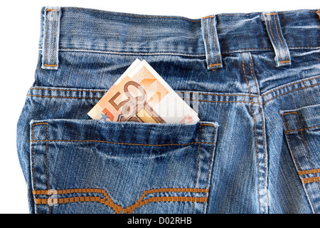 Pantalon jeans avec de l'argent dans la poche Banque D'Images