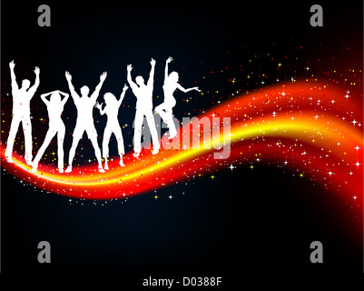 Silhouettes de personnes dansant sur abstract background Banque D'Images