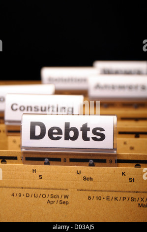 Dept mot sur le dossier d'affaires montrant finances ou concept financier Banque D'Images