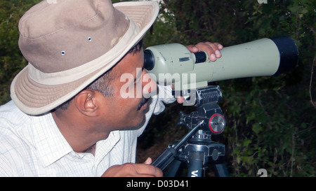 Pour l'observateur d'oiseaux du parc national de Keoladeo Ghana auparavant d'oiseaux de Bharatpur Bharatpur Rajasthan Inde Banque D'Images