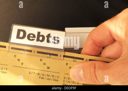 Dept mot sur le dossier d'affaires montrant finances ou concept financier Banque D'Images